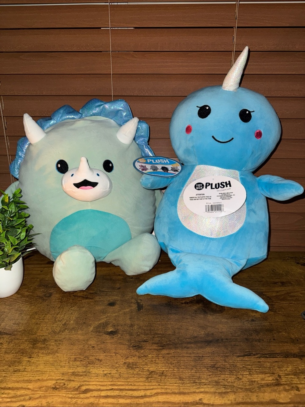 Blue Narwhal Plush & Green Dino Plush Stuffed Toys 18 inch